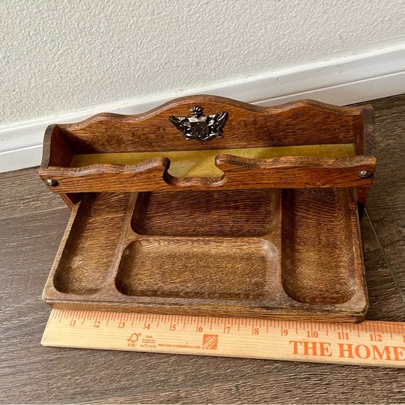 Vintage Wooden Desk Organizer with Eagle Emblem - Picture 5 of 13